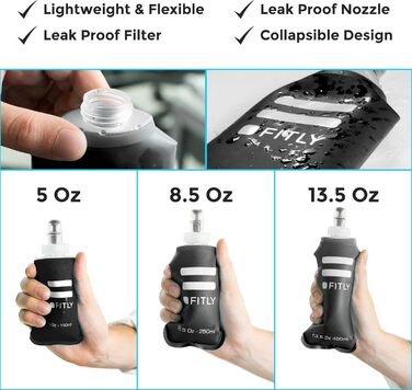 Набір фляг для гідратації FLASKS: 3 м’які складні пляшки для води 150/250/400 мл, для бігу, туризму, велоспорту, скелелазіння, чорні