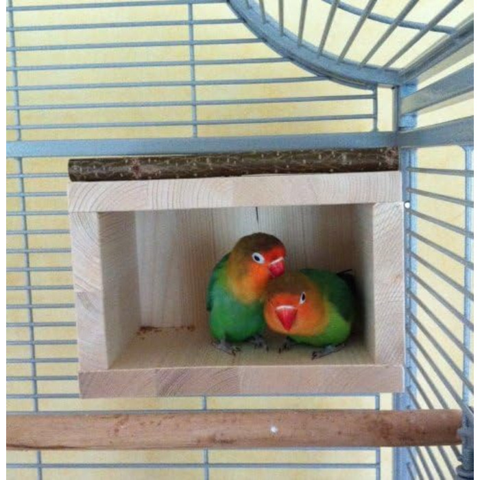 Дерев'яний будиночок для птахів Vogelgaleria® – спальне місце та укриття для хвилястих папуг, неразлучників, корелл, аксесуар для клітки та вольєра