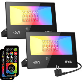 RGB LED прожектор для вулиці 40Вт з пультом, 120 кольорів, 5 режимів, IP66, 4000Лм, холодне біле світло, для саду, двору, гаража, комплект 2 шт.
