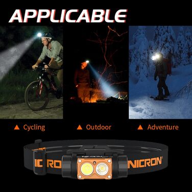 Ліхтарик налобний NICRON H25, LED, червоне світло, USB, 500 люмен, IP67, водонепроникний, для риболовлі, туризму, археології