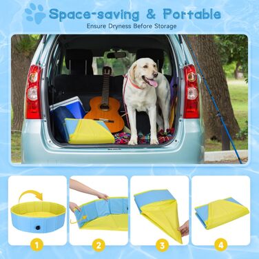 Складаний басейн для собак Nobleza 80×20 см, блакитний і жовтий — ванна для купання великих і малих собак та котів, міцний пластиковий дитячий басейн