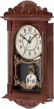 Вінтажний настінний годинник Clockswise з маятником, імітація дерева, пластиковий, на батарейках, декоративний, коричневий, для офісу, дому, вітальні, кухні чи їдальні