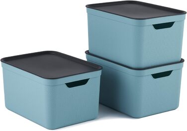 Набір коробок для зберігання Jive Dekobox, 3 шт по 16 л, з кришкою, темно-сірі, пластик PP (перероблений), 37.5x27.8x29.8 см, бірюзовий/антрацит