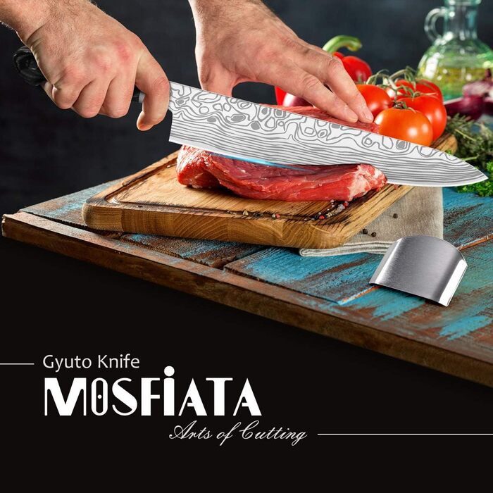 Професійний кухонний ніж MOSFiATA 10'' з німецької сталі EN.4116, надгострий, для м'яса та овочів, з мікарта-руків'ям і захистом пальців у подарунковій коробці