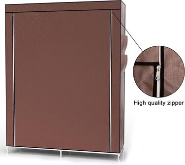 Тканинна шафа INTIRILIFE 108x170x45 см, коричнева, з блискавкою, полицями, металевим каркасом, боковою кишенею та перекладиною для одягу – складаний органайзер для зберігання