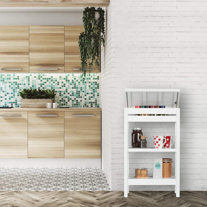 Бамбукова етажерка Relaxdays з 3 полицями, 76,5×46×29,5 см, з відкидною секцією, для кухні та ванної, біла