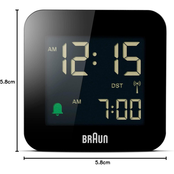 Цифровий дорожній будильник Braun BC08B-DCF, чорний, з функцією відкладення, компактний, негативний LCD-дисплей, гучний наростаючий сигнал, для Центральноєвропейського часового поясу