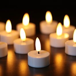 Набір Eldnacele з 12 світлодіодних електричних чайних свічок із 6-годинним таймером, мерехтливим 3D-гнотом, реалістичних безпечних LED-свічок для декору весілля, свят та дому