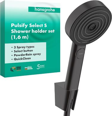 Душовий набір hansgrohe Pulsify Select S, ручний душ з 3 режимами, шланг і тримач, матовий чорний