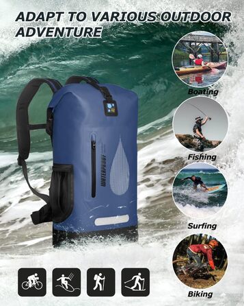 IDRYBAG Водонепроникний рюкзак 30 л з ПВХ для чоловіків, плаваюча сумка для каякінгу, каное, човна, кемпінгу, туризму