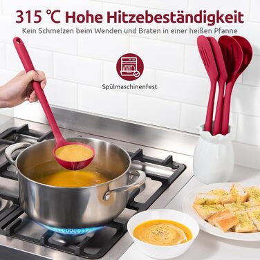 U-Taste Набір кухонного приладдя з силікону, 5 шт, термостійкі до 315°C, BPA-free, антипригарні лопатка та ложки для смаження, перемішування, сервірування (червоні)
