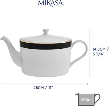 Чайник Mikasa Luxe Deco порцеляновий, 1.1 л, з фільтром, арт-деко, золото, для 4 чашок, підходить для посудомийки