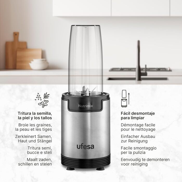 Блендер Ufesa Nutrimix 900Вт, універсальний екстрактор поживних речовин і вітамінів, нержавіючі леза, для смузі та коктейлів, подрібнення льоду, 6-в-1 набір
