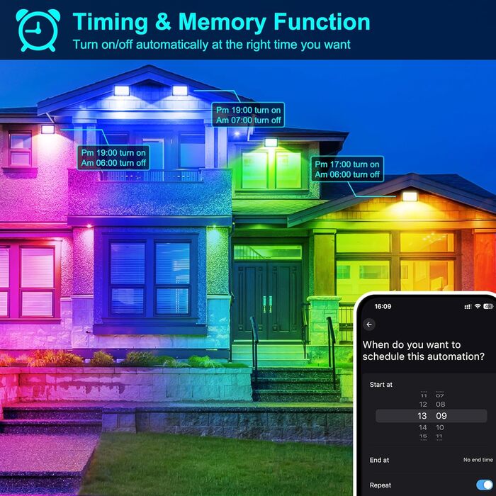 Світлодіодний прожектор для вулиці 100W Smart RGB, з дистанційним керуванням та Bluetooth-додатком, IP66, зміна кольору, комплект 2 шт. Для саду та двору