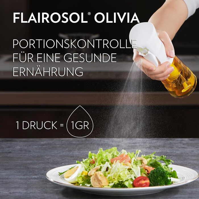 Скляний олійний спрей FLAIROSOL OLIVIA 200 мл з дозуванням, для кухні, салатів, гриля, випічки, золоті листя