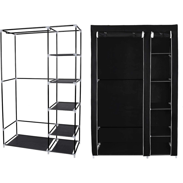 Тканинна шафа SONGMICS XL з вішалкою, складана, для одягу, 110x175x45 см, чорна, LSF007, органайзер для зберігання, кемпінг