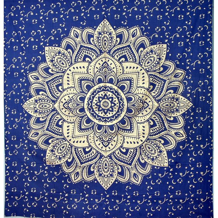Богемний гобелен Mandala Ombre синьо-золотий, настінний килим 85x89 дюймів, багатобарвний, для декору кімнати, гіпі стиль