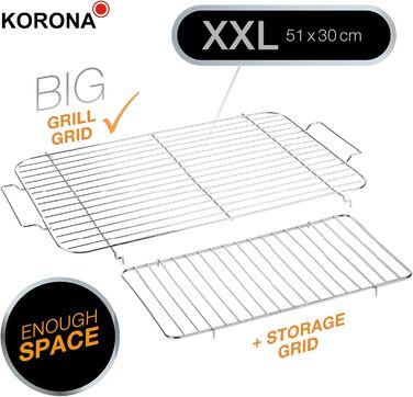 Електричний гриль Korona 46221 з великим XXL-гриль-решіткою 51x30 см, 2200 Вт, захист від вітру, контрольна лампа, вимикач безпеки, регулювання температури