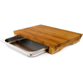 Дошка для нарізання з піддоном Cleenbo Style Bamboo, професійна бамбукова кухонна дошка з нержавіючою шухлядою, 43x29x7 см