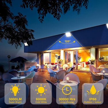 LED прожектори RIGIDON 2x75W 7500Лм, IP66, холодне світло 6000K, водонепроникні зовнішні світильники для вулиці, саду, гаража, готелю, спортмайданчика, майстерні