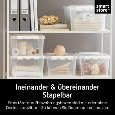 Набір з 6 пластикових боксів SmartStore Classic 31 л з кришкою, харчовий пластик, 40x30x11 см, посилені кути, 10 років гарантії, прозорі, штабельовані контейнери для зберігання
