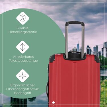 Дорожній валізний чемодан Travelite City 55 см, 40-45 л, жорсткий корпус, 4 колеса, для ручної поклажі, з розширенням і функцією насадки, червоний, захист від подряпин