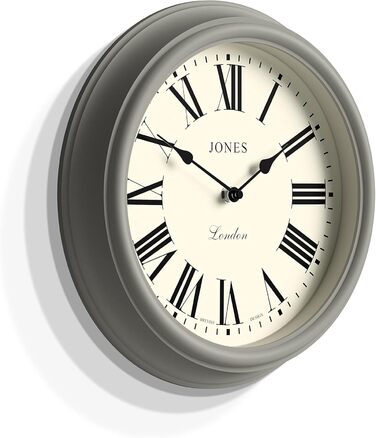Настінний годинник JONES CLOCKS 30 см круглий зелений, римські цифри, класичний дизайн для кухні, вітальні або спальні