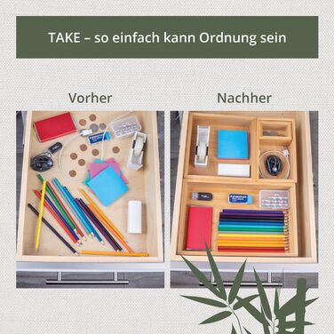 TAKE® органайзер для шухляд, 6 шт, 100% натуральний бамбук, різні розміри, для кухні, ванної, офісу, туалетного столика