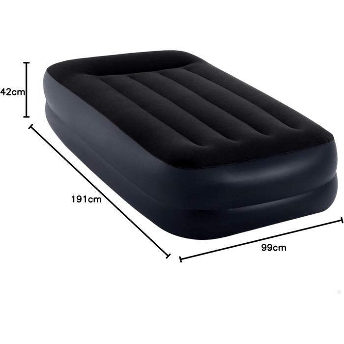 Надувне ліжко Intex Queen Pillow Rest Raised з технологією Fiber-Tech, чорний верх/синій низ, 64124 (Twin), для дорослих