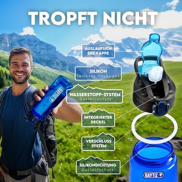 Пляшка для води з фільтром та трубочкою, карабіном, активованим вугіллям – туристичний фільтр для води, для спорту, виживання, кемпінгу, походів