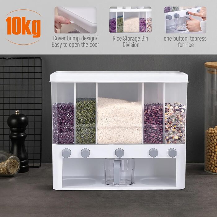 Диспенсер для сухих продуктів FUROMG 10 л – кухонний контейнер для круп, мюслі, корму, з 5 відсіками