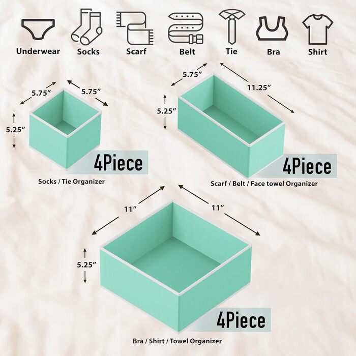 Органайзер для білизни та одягу Simple Houseware, складний, 12 шт, бірюзовий, для шухляд