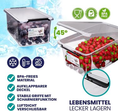 Набір з 6 пластикових контейнерів Deuba 5 л з кришкою, прозорі, харчові, BPA Free, для зберігання, стійкі до складання, для кухні та спальні