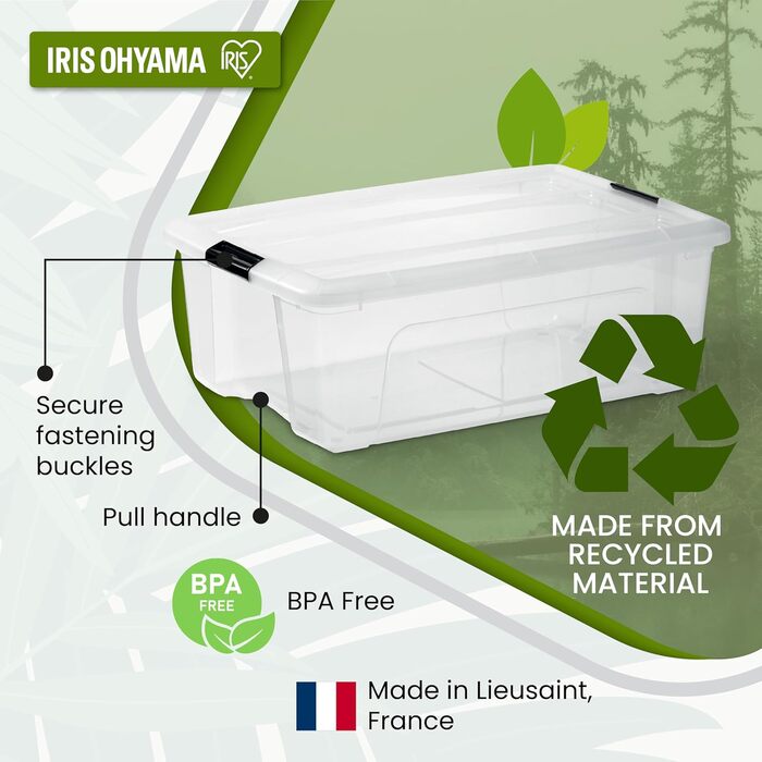 Пластикова коробка для зберігання Iris Ohyama TB-45 32 л з кришкою, 6 шт, прозора, з ручками та засувками, стійка, штабельована, для одягу, дому, гаража, офісу
