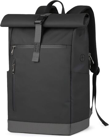 Рюкзак Inateck RollTop 25-30 л чорний, для чоловіків і жінок, міський, велосипедний, шкільний, для університету, роботи, спорту та подорожей, з відділенням для ноутбука 17