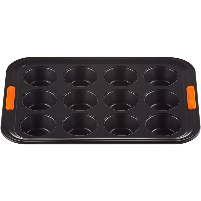 Форма для мафінів Le Creuset на 12 шт, антипригарна, з вуглецевої сталі, стійка до закваски, антрацит/помаранчева