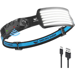 Суперяскрава налобна LED-лампа Smiling Shark, 6 світлодіодів, широкий кут, водонепроникна, акумуляторна, для кемпінгу, бігу, риболовлі