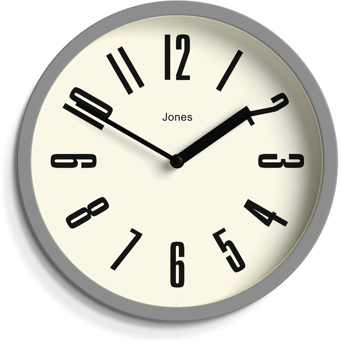 Настінний годинник JONES CLOCKS® для ванної та кухні, ретро, круглий, 20 см, сірий, великі цифри, для офісу, дитячої, маленьких приміщень