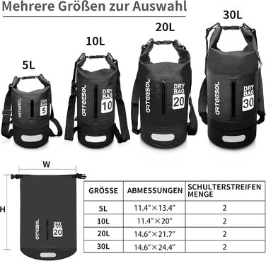 Водонепроникний герметичний мішок Dry Bag 5/10/20/30 л для каякінгу, човна, риболовлі, рафтингу, плавання, сноубордингу, з регульованим ременем