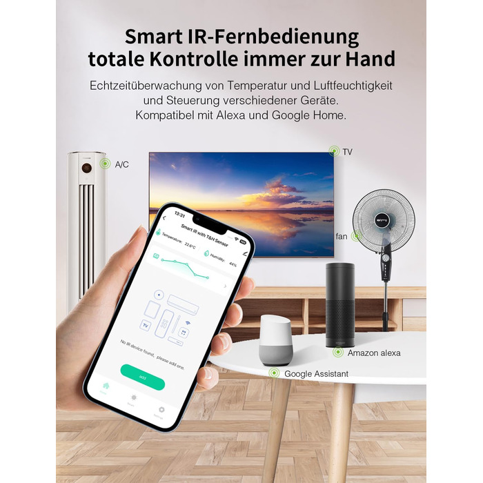Розумний Wi-Fi термометр-гігрометр GHome Smart з інфрачервоною дистанційною підтримкою, цифровий вимірювач температури та вологості з мобільним додатком, сумісний з Alexa і Google Assistant