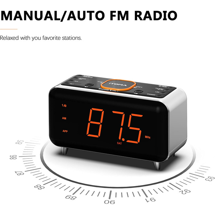 iTOMA радіобудильник з Bluetooth, FM-радіо, App-керуванням, подвійним будильником, 4 режимами, димером, нічником, USB-зарядкою, модель CKS208