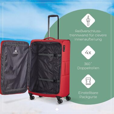 Валіза Travelite Chios L на 4 колесах, м'який корпус, з розширенням і захистом кутів, червона, 78 см, 90-97 л