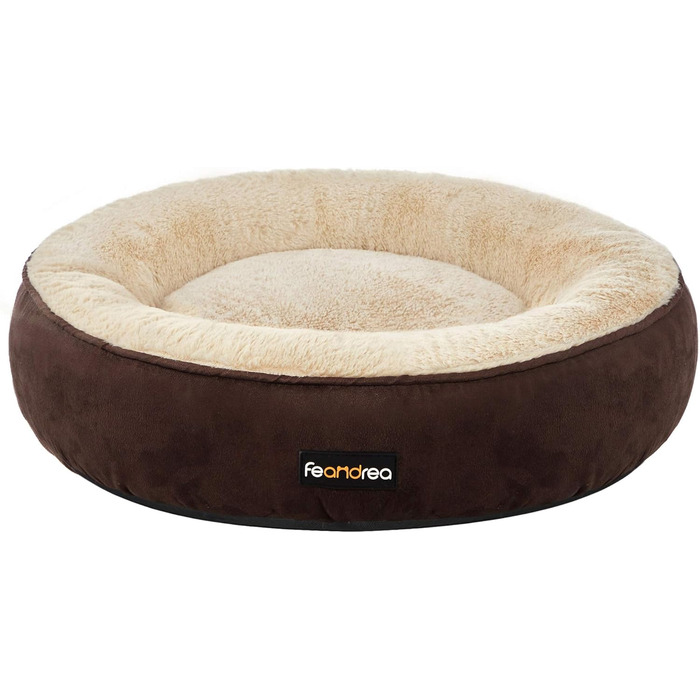 Лежак для собак і котів Feandrea Donut, 70 см, коричневий, плюшевий, круглий, 60x60x18 см