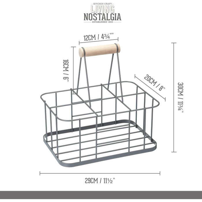 Металевий кошик KitchenCraft для 6 пляшок, сірий, 29x20x13 см – органайзер для молочних та винних пляшок, ретро стиль