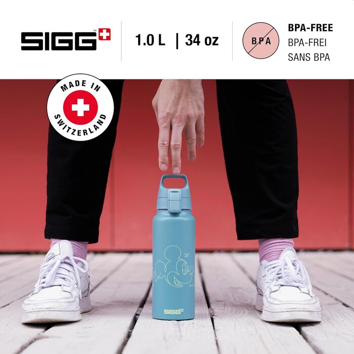 Алюмінієва пляшка для води SIGG WMB ONE 0,75/1 л Disney Mickey Mouse, швейцарська, сертифікат ClimatePartner, для газованої води, герметична, легка, BPA-free, для туризму