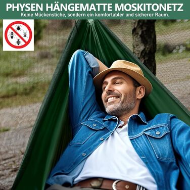 Гамак PHYSEN з москітною сіткою для кемпінгу, подвійний, до 300 кг, 290x140 см, ультралегкий, для 2 осіб, для саду, туризму, пляжу, темно-зелений