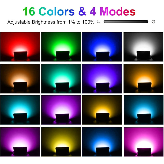 Світлодіодний прожектор для вулиці 100Вт RGB з пультом і Bluetooth, LED ландшафтний світильник з керуванням через додаток, водонепроникний IP66, для саду та двору, набір 2 шт.