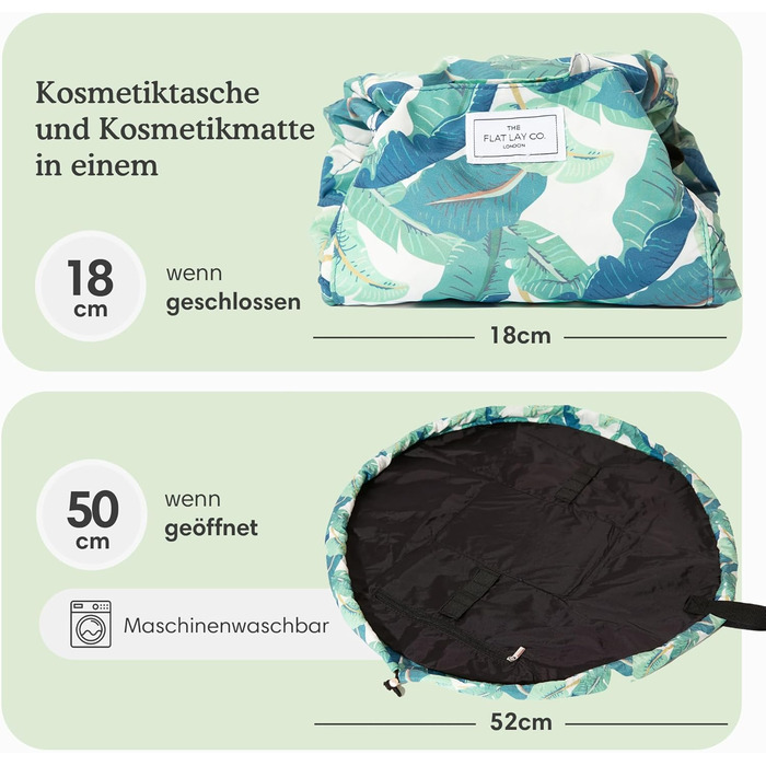 Косметичка-органайзер з шнурком The Flat Lay Co для подорожей, з тримачем для пензлів і кишенею на блискавці, класичний чорний колір