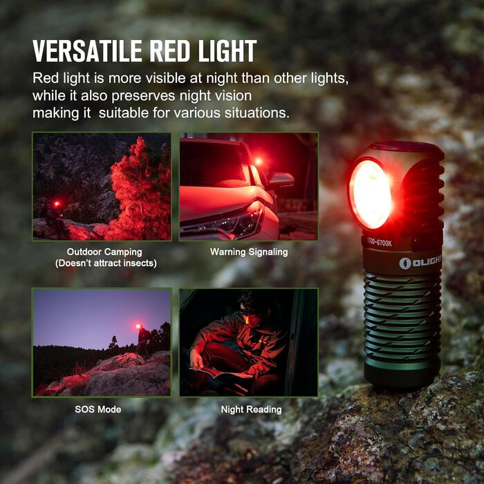 Ліхтарик-налобник OLIGHT Perun 2 Mini LED 1100 люмен, USB, водонепроникний, 5 режимів, з червоним світлом, для кемпінгу та екстрених ситуацій, зелений, холодне біле світло