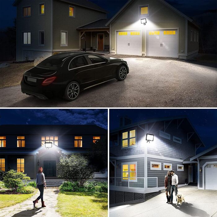 LED прожектор 50W з датчиком руху, IP67, 5000Лм, 7000K, набір 2 шт, водонепроникний вуличний прожектор для двору, саду, гаража, входу, холодне світло